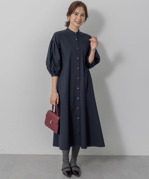 組曲 クミキョク ブラック シャツワンピース 組曲（KUMIKYOKU） シャツワンピース コンパクトシャーティング