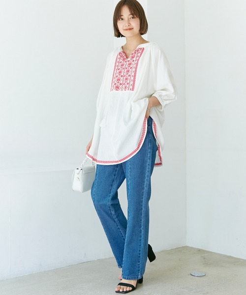 「LAVEANGE」 7分袖チュニック M ブラック レディース