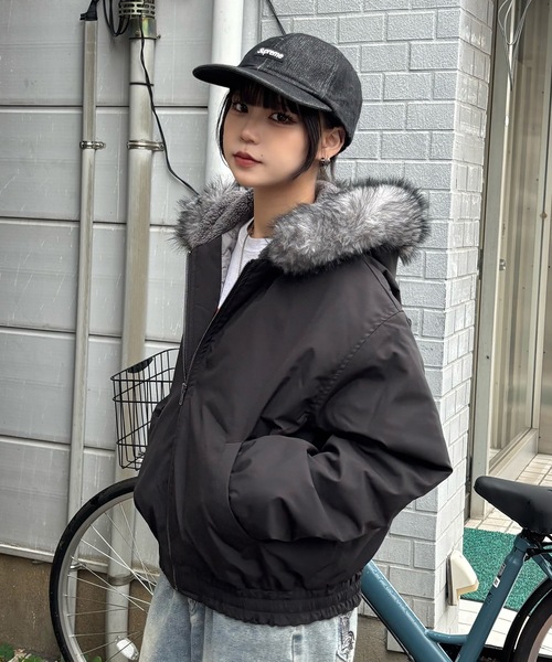 MandO（エムオー） ブルゾン アウター 裏ボアフーディミックスファー