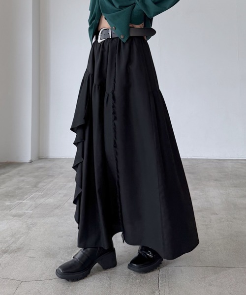 pageboy ライトフェイクレザーティアードスカート　黒　定価13,200円 セール】ライトフェイクレザーティアードスカート（スカート