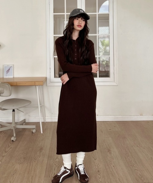 ワンピース 「Good Riddance」フード付き Iライン ヘンリーネック リブ