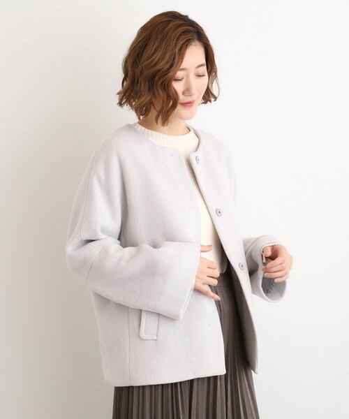 grove ノーカラーコート コート ウールブレンドモッサ ノーカラー