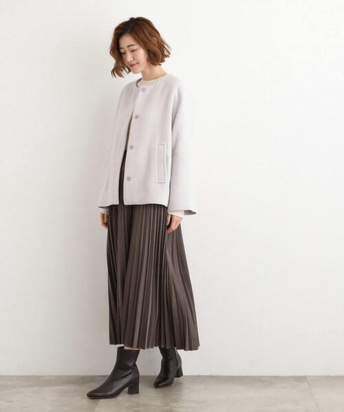 grove（グローブ） ノーカラーコート コート 「ウール混」軽やかに羽織