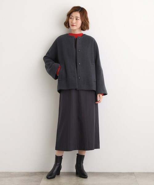 grove（グローブ） ノーカラーコート コート 「ウール混」軽やかに羽織