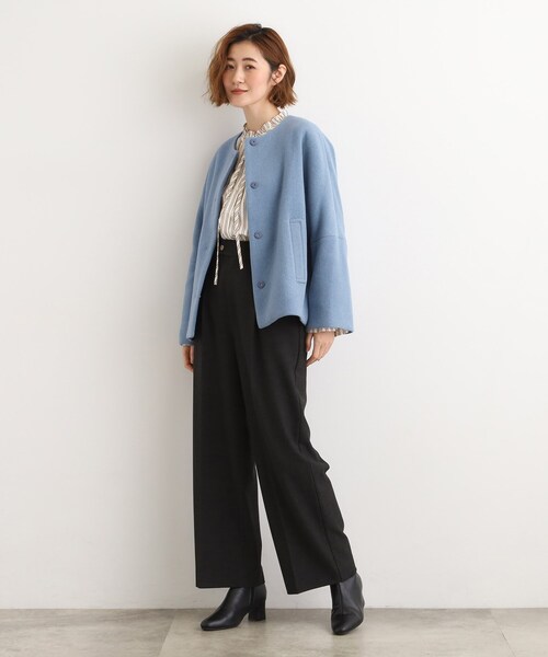 grove（グローブ） ノーカラーコート コート 「ウール混」軽やかに羽織