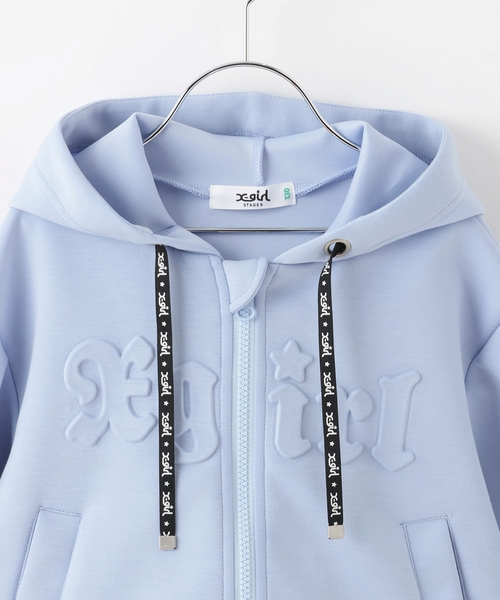 パーカー　希少　白水色♡P999 様ご専用です♡ X-girl（エックスガール） パーカー FACE LABEL WASHED COMPACT ZIP UP