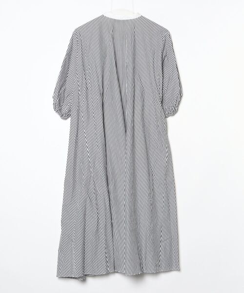 mizuiroind（ミズイロインド） ストライプ柄7分袖ワンピース - グレー