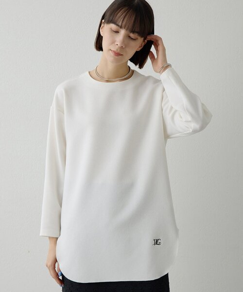 近年.美品☆ウィムガゼット ショート丈 ロゴニット ゆったり 白 Whim Gazette（ウィム ガゼット） ブラウス シャツ 刺繍ジョーゼット