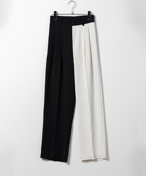 「me+em select」 スラックス SMALL ブラック×グレー レディース_画像2