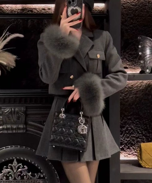 セットアップ ショートジャケット＋プリーツスカートセットアップ レディース | LACーVERT