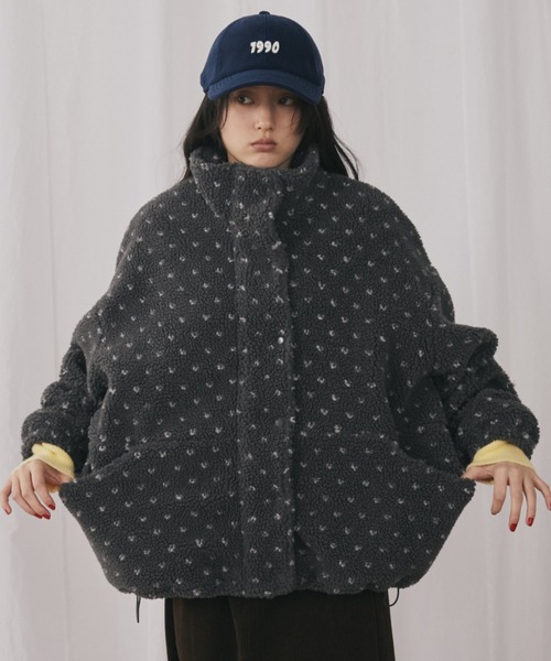 ツモリチサト　スノードットブルゾン　裏ボアフリース　水玉　M ネイビー ツモリチサト スノードットブルゾン 裏ボアフリース 水玉 M ネイビー