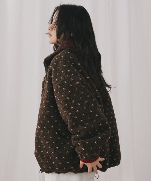 MERLOT（メルロー） ブルゾン アウター ハートドット柄ボアジップ