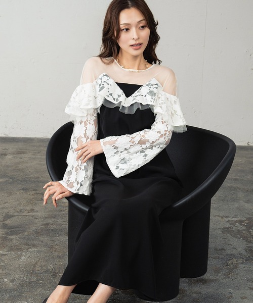 GIRL DRESS FOR NOW ドレス レースラッフルドレス チュール シアー
