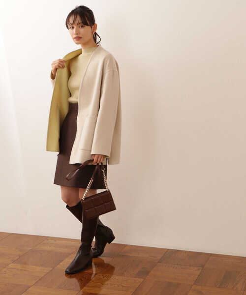 「NATURAL BEAUTY BASIC」 ノーカラーコート MEDIUM ホワイト系その他 レディース_画像2