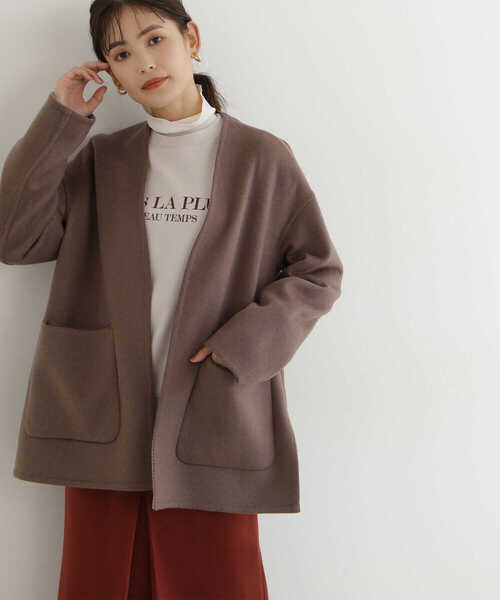 「NATURAL BEAUTY BASIC」 ノーカラーコート MEDIUM ホワイト系その他 レディース_画像3