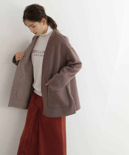 「NATURAL BEAUTY BASIC」 ノーカラーコート MEDIUM ホワイト系その他 レディース_画像8