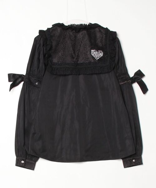 「BACKSTAGE PASS」 フリル長袖ブラウス - ブラック レディース_画像2