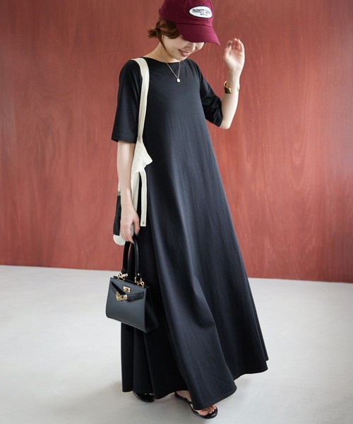 「SLOBE IENA」 7分袖ワンピース - ベージュ レディース_画像3