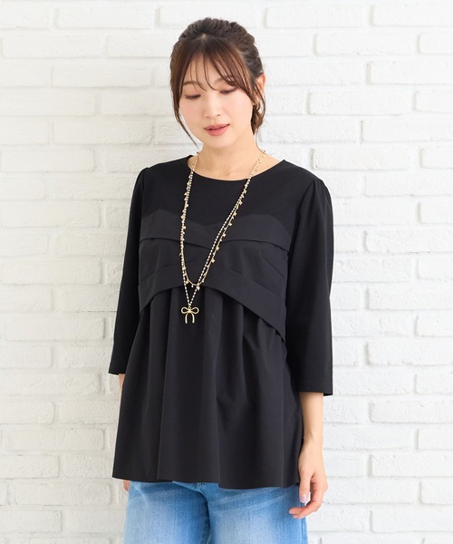 ローズティアラ　パール付き紺色トップス　定価29,700円　新品タグ付き Rose Tiara（ローズティアラ） tシャツ 「人気デザイン」レイヤード風