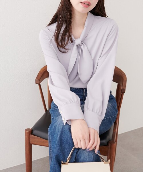 natural couture ブラウス シャツ リボンタイパール釦ブラウス 