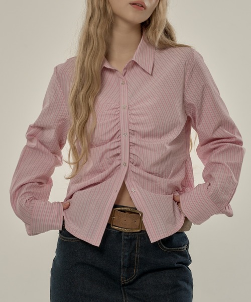 シャツ/ブラウス(長袖/七分) ROSE GATHER DESIGN SHIRT. hazyl ブラウス シャツ gather design shirt / ギャザーデザインシャツ