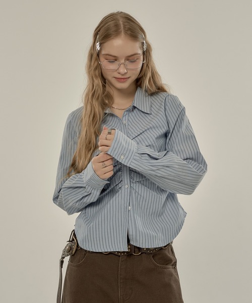 シャツ/ブラウス(長袖/七分) ROSE GATHER DESIGN SHIRT. hazyl ブラウス シャツ gather design shirt / ギャザーデザインシャツ