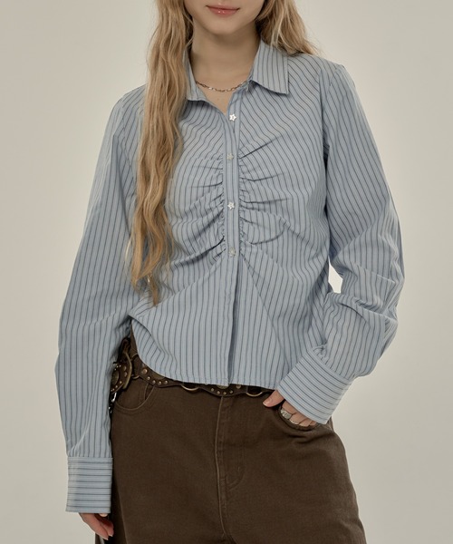 hazyl ブラウス シャツ gather design shirt / ギャザーデザインシャツ