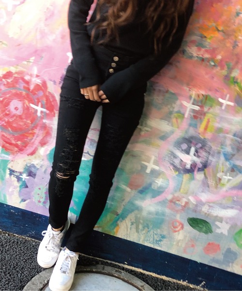 「meJane」 スキニーデニムパンツ L ブラック レディース_画像4