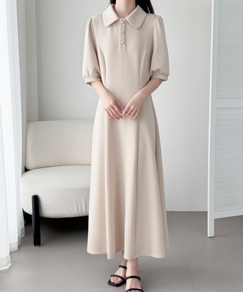新品✨Plantation YOORYUU柄Aラインロングワンピース 日本製 2 ワンピース レディース ロングワンピース 花柄 ストライプ 長袖 ロング