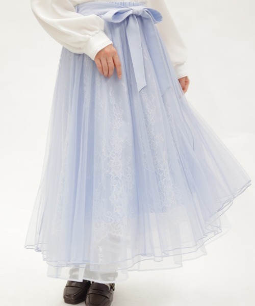 axes femme POETIQUE スカート チュール×レースロングスカート