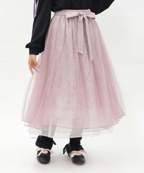 axes femme POETIQUE ロング スカート チュール×レースロングスカート