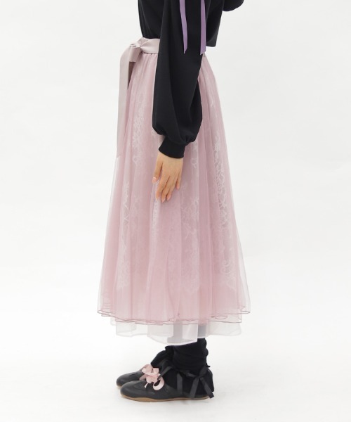 axes femme POETIQUE ロング スカート チュール×レースロングスカート