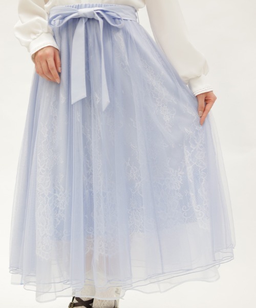 axes femme POETIQUE ロング スカート チュール×レースロングスカート