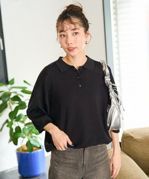 トミージーンズ　クロップド スクリプト サマーニット　襟付き半袖ポロシャツ FREAK'S STORE（フリークスストア） ニット セーター 限定展開 サマー
