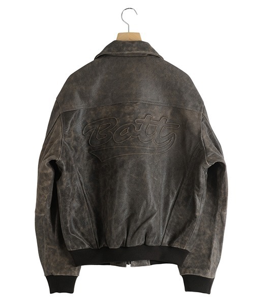 コート ジャケット BOTT / ボット：Script Logo Cracked Leather Jacket：BOTT-25AW-02「WAX」の画像