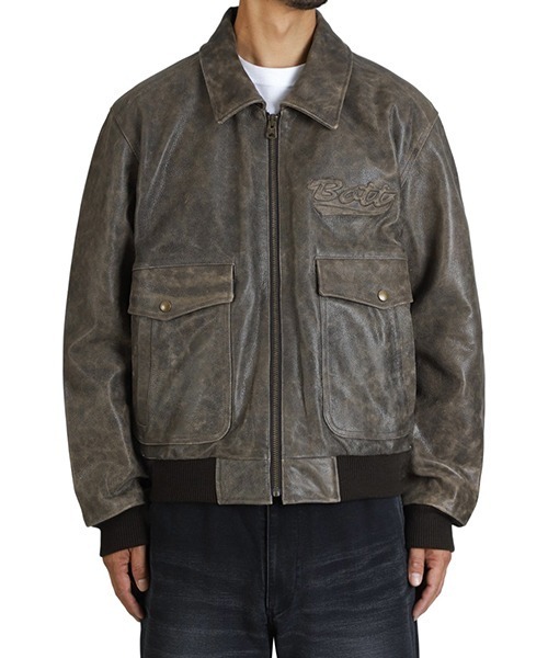 コート ジャケット BOTT / ボット：Script Logo Cracked Leather Jacket：BOTT-25AW-02「WAX」の画像