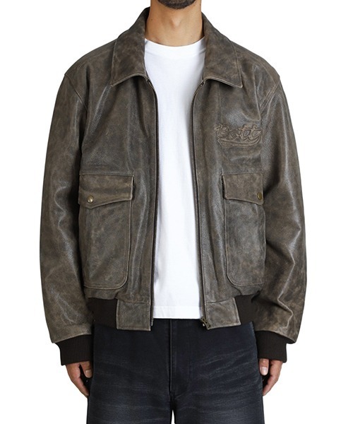コート ジャケット BOTT / ボット：Script Logo Cracked Leather Jacket：BOTT-25AW-02「WAX」の画像