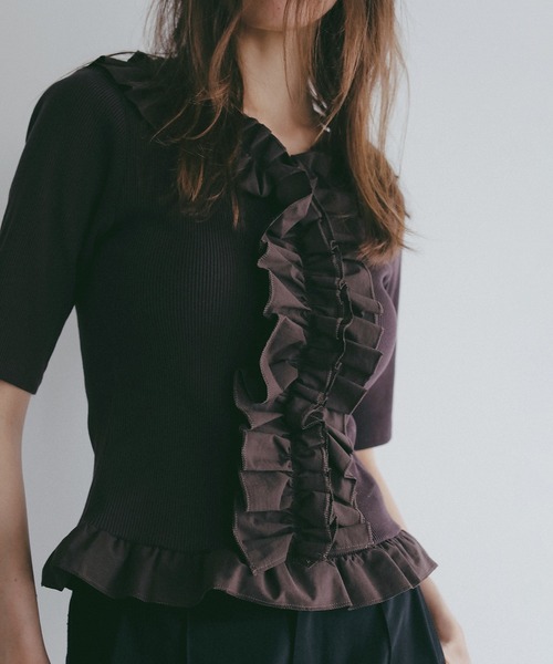 MANOF（マノフ） tシャツ FRILL NECK RIB TOPS レディース : ZOZOTOWN