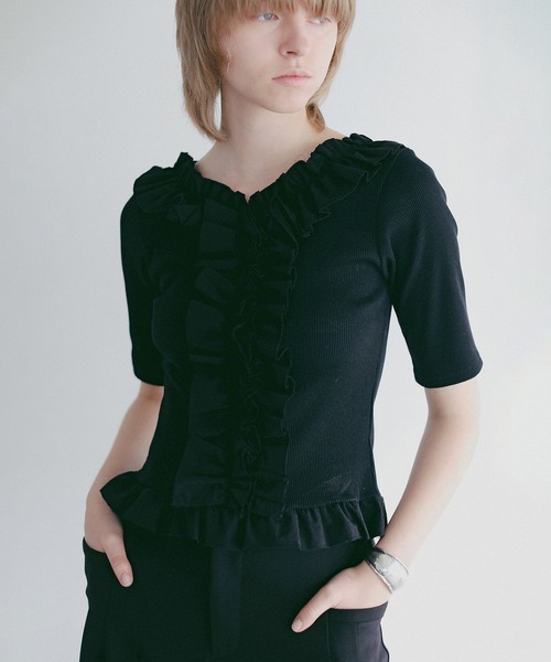 MANOF（マノフ） tシャツ FRILL NECK RIB TOPS レディース : ZOZOTOWN