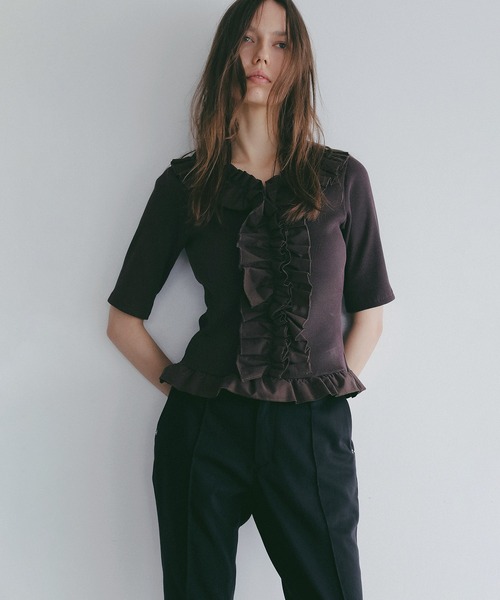 MANOF（マノフ） tシャツ FRILL NECK RIB TOPS レディース : ZOZOTOWN 