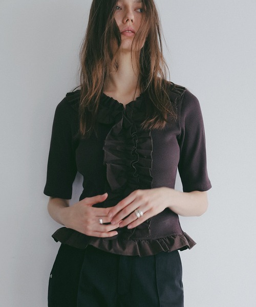 MANOF（マノフ） tシャツ FRILL NECK RIB TOPS レディース : ZOZOTOWN