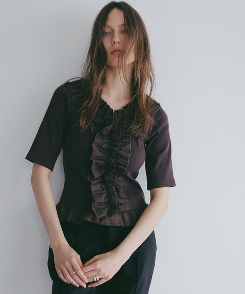 MANOF（マノフ） tシャツ FRILL NECK RIB TOPS レディース : ZOZOTOWN