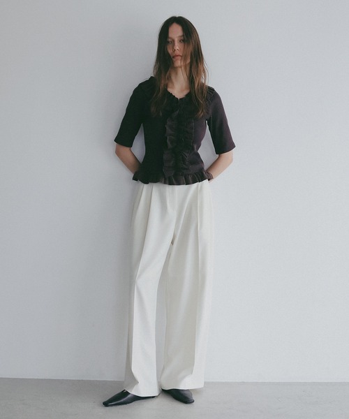 MANOF（マノフ） tシャツ FRILL NECK RIB TOPS レディース : ZOZOTOWN