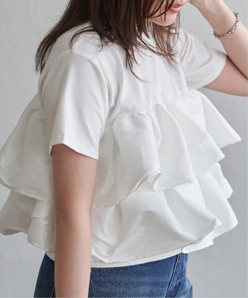 VENCE EXCHANGE tシャツ 半袖 天竺ナイロンドッキングフリルTシャツ