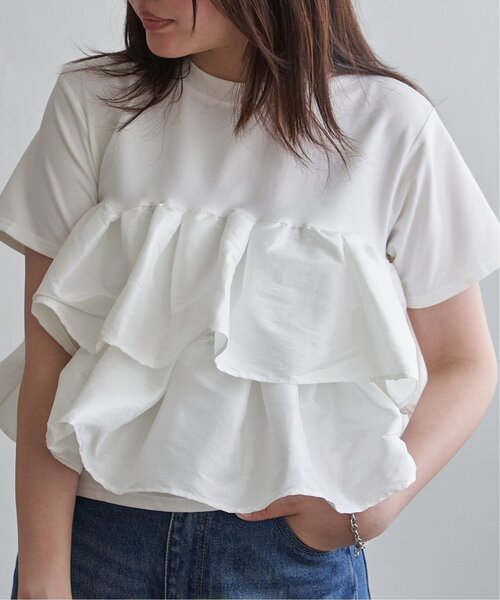 VENCE EXCHANGE tシャツ 半袖 天竺ナイロンドッキングフリルTシャツ