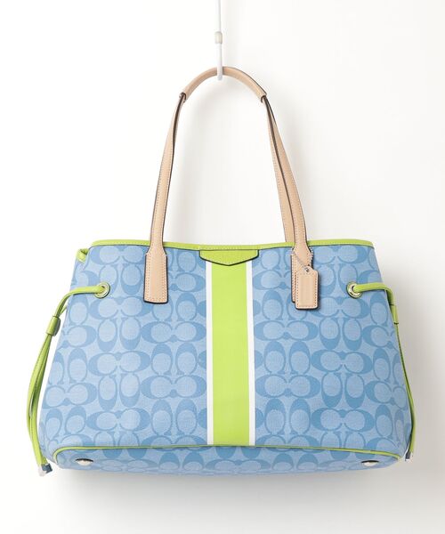 COACH シグネチャー ハンドバッグ ブルー系 COACH（コーチ） シグネチャー柄 トートバッグ - ブルー レディース
