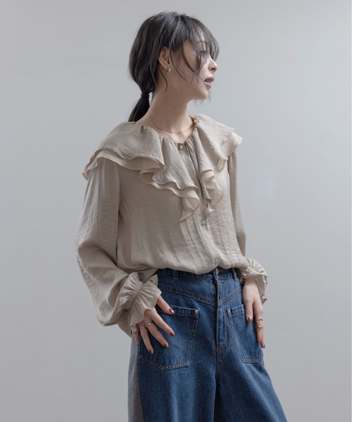Eimee Law（エイミーロウ） ブラウス シャツ フリルカラー割繊ブラウス 
