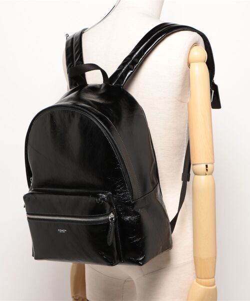 【美品】COACH レザー バックパック ブラック COACH リュックサック、デイパック（バッグ、小物素材：本革、レザー