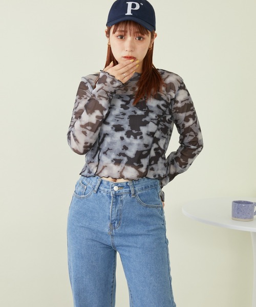 アメリビンテージ　タイダイ　カットソー　シアートップス　④ Ameri（アメリ）の「MIRANDA TAIDAI SHEER TURTLE TOP（Tシャツ