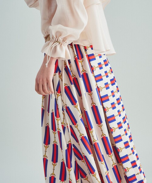 GRACE CONTINENTAL スカート ベルトプリントプリーツスカート  